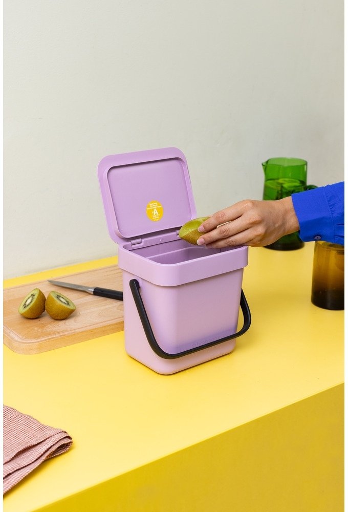 Brabantia Sort & Go Afvalemmer met Deksel 3 L, Lilac Pink