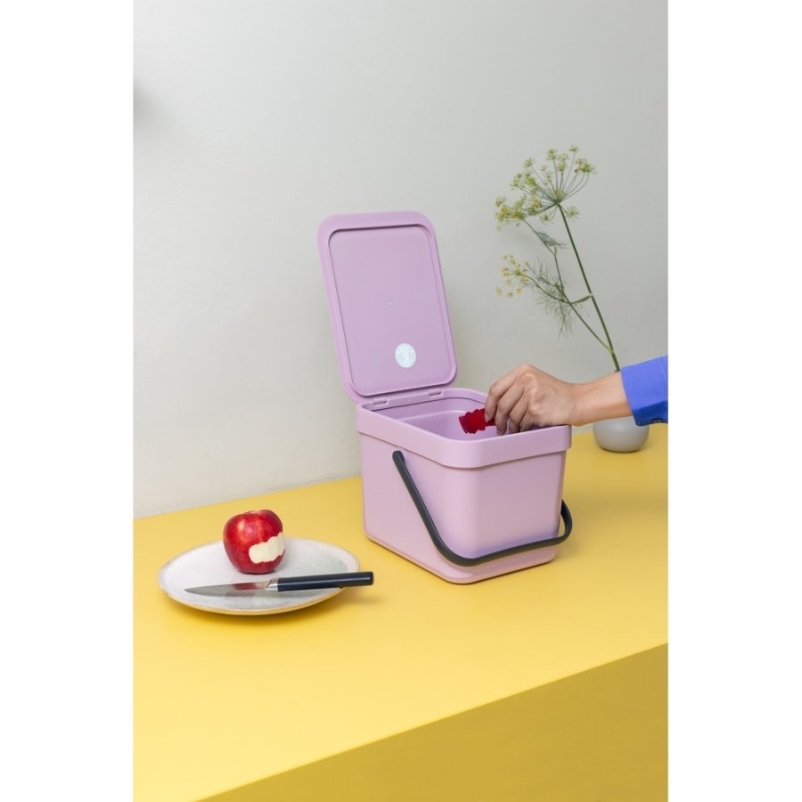 Brabantia Sort & Go Afvalemmer met Deksel 6 L, Lilac Pink