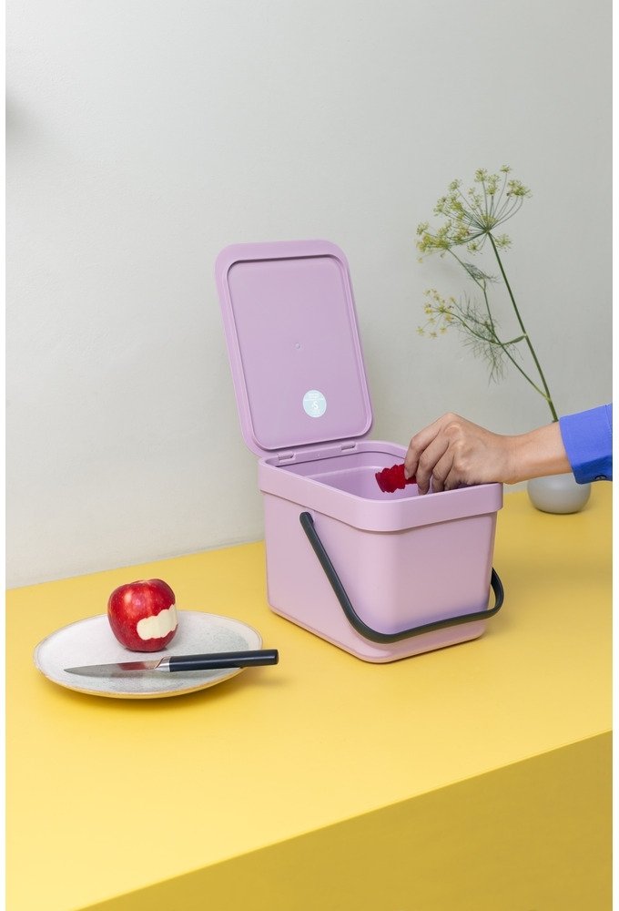 Brabantia Sort & Go Afvalemmer met Deksel 6 L, Lilac Pink