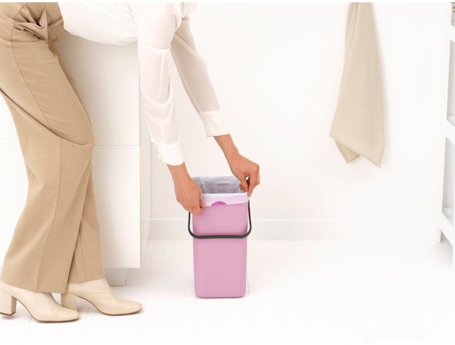 Brabantia Sort & Go Afvalemmer met Deksel 12 L, Lilac Pink