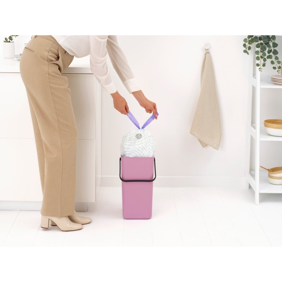 Brabantia Sort & Go Afvalemmer met Deksel 16 L, Lilac Pink