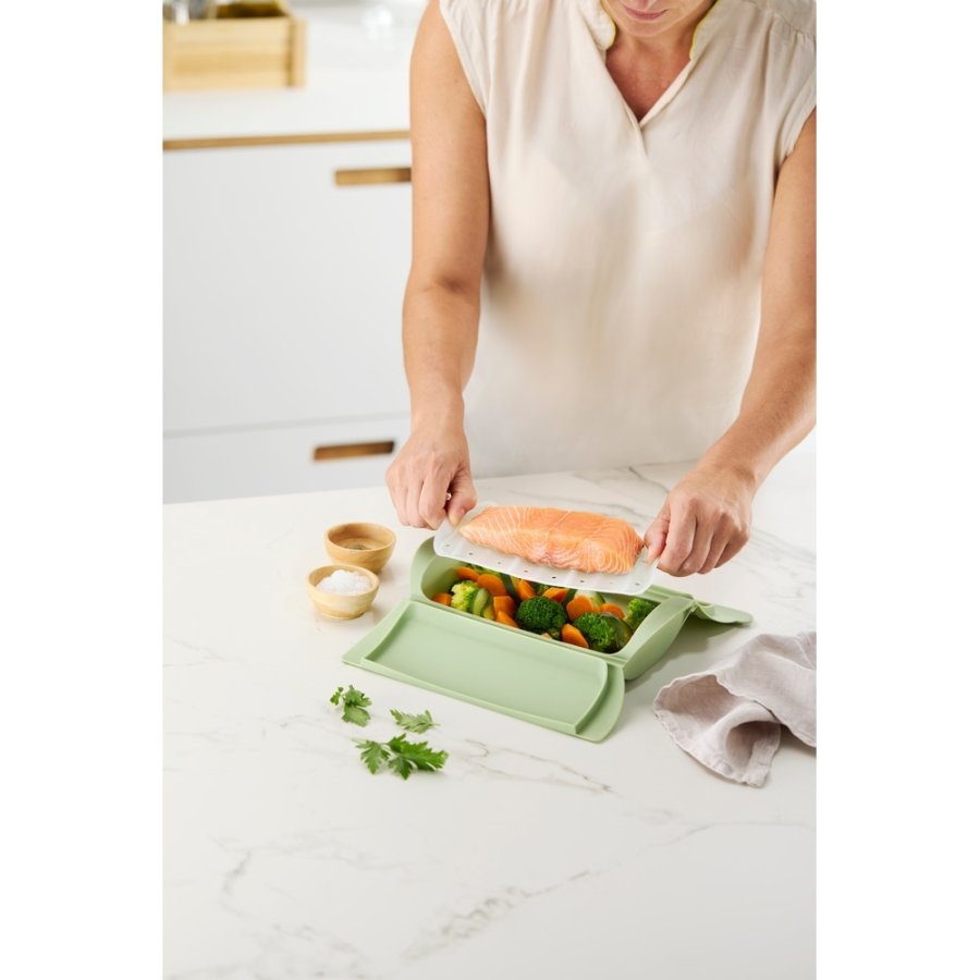 L�ku� Microwave Dampkoger m. Bakke 26x13,5 cm, Gr�n