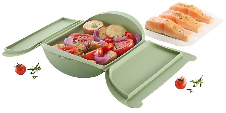 L�ku� Microwave Dampkoger m. Bakke 27,5x21 cm, Gr�n