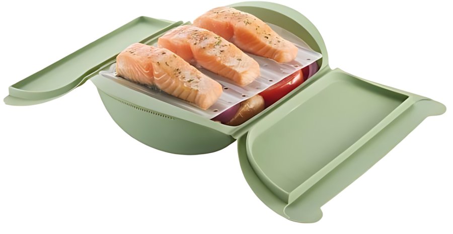 L�ku� Microwave Dampkoger m. Bakke 27,5x21 cm, Gr�n