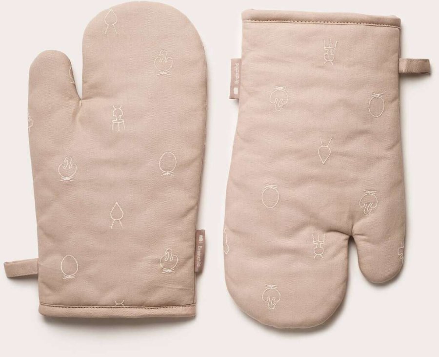 Brainchild Topfhandschuh, Beige mit weier Stickerei