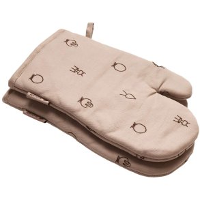 Brainchild Topfhandschuh, Beige mit Brauner Stickerei