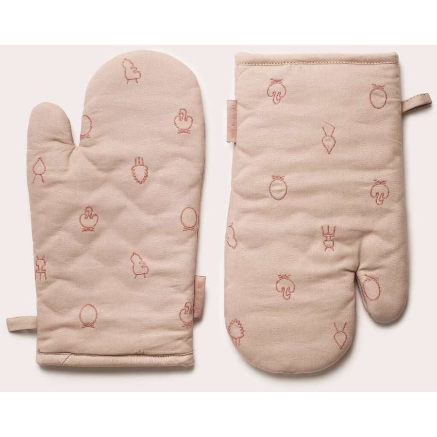 Brainchild Topfhandschuh, Beige mit rosa Stickerei