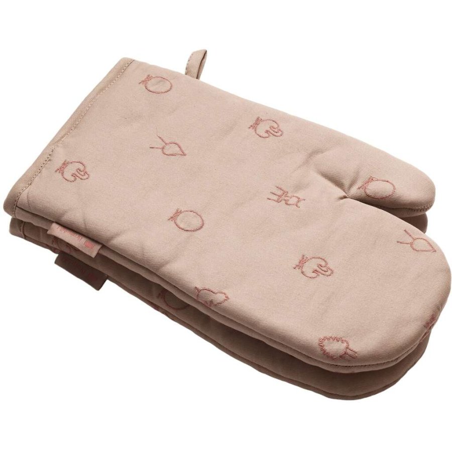 Brainchild Topfhandschuh, Beige mit rosa Stickerei