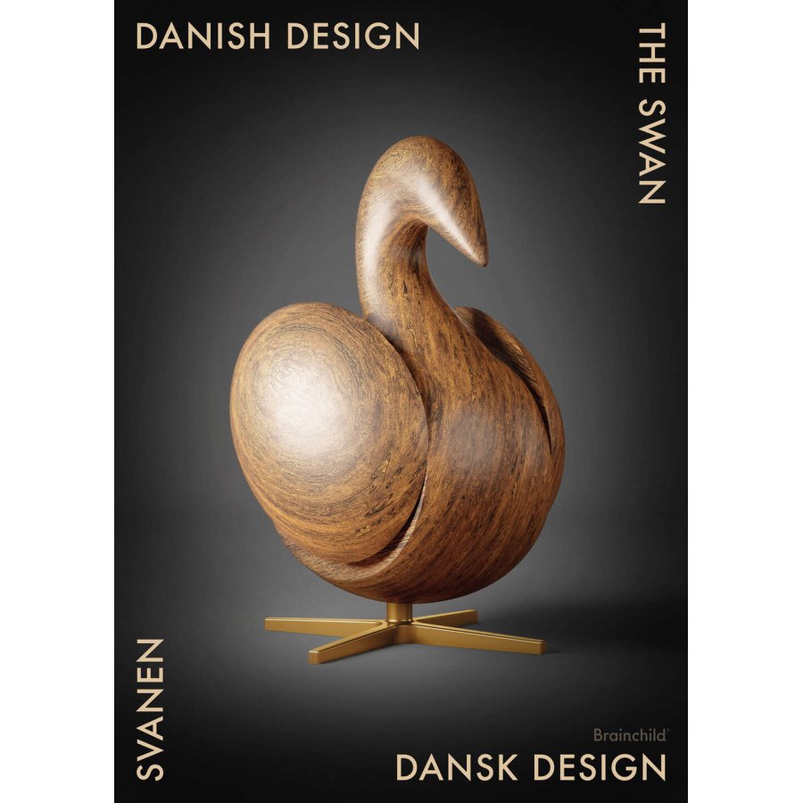 Brainchild Danish Design Svanen Figuren Plakat A5, Sort