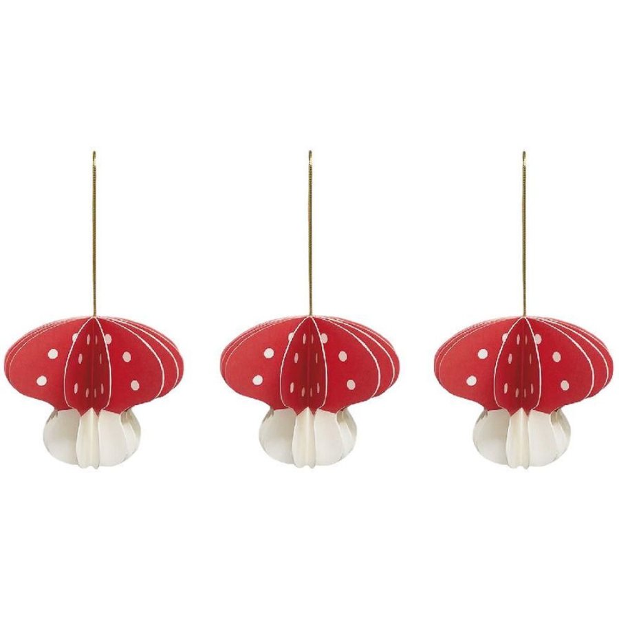 OYOY Christmas Mushroom Papirornament 3 stk. 8 cm, R�d/Hvid
