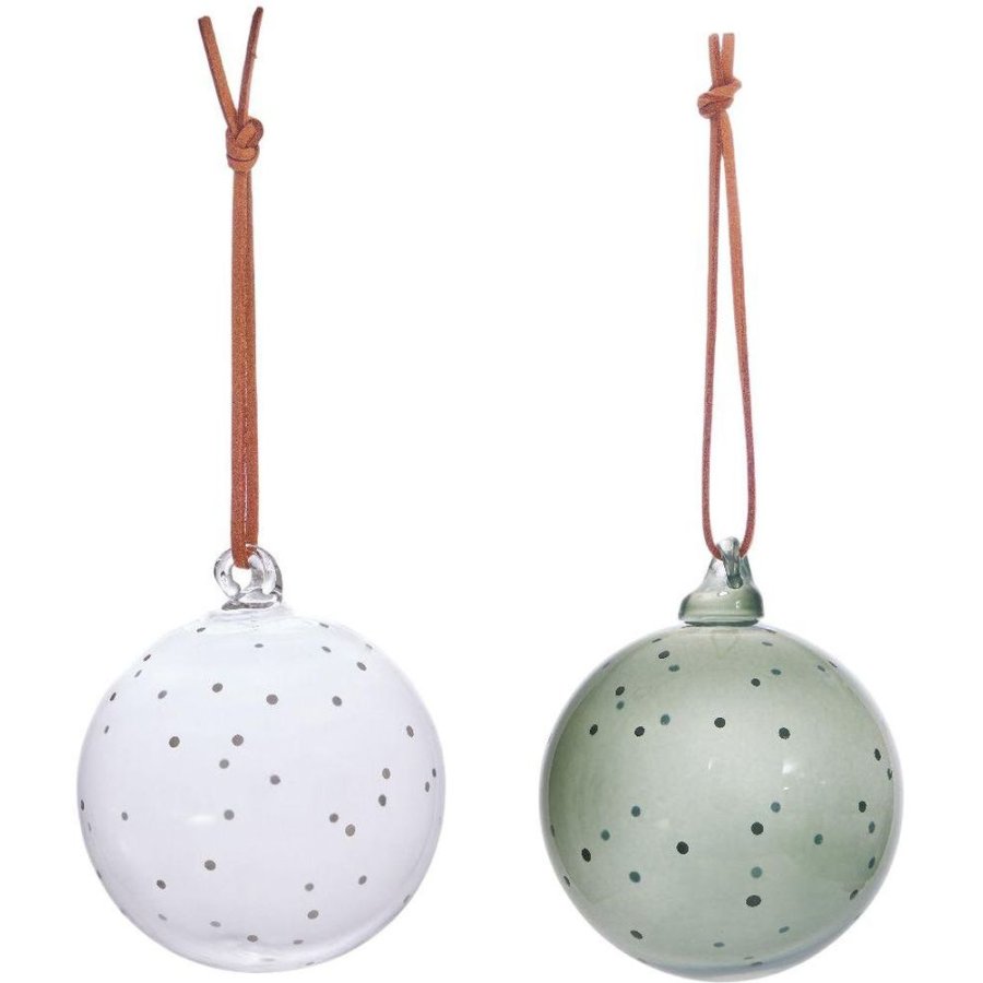 OYOY Natale Christmas Glaskugle 2 stk. �7 cm, Klar/Gr�n