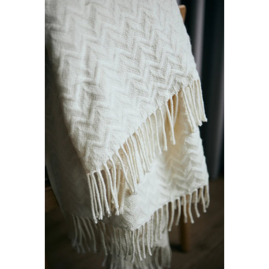 Silkeborg Uldspinderi Evelyn Wave Plaid 130x190 cm, Hvid