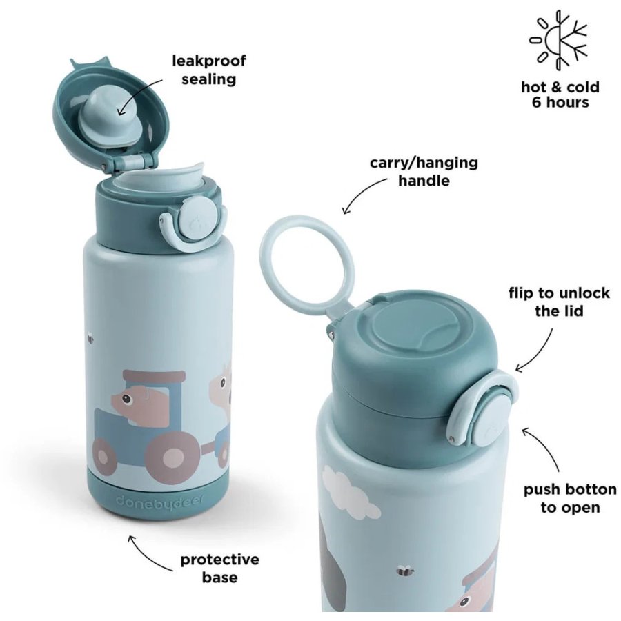 Done by Deer Tiny Farm Thermoflasche 340 ml, Blau
