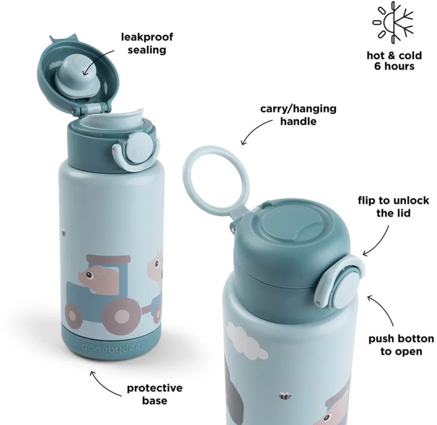 Done by Deer Tiny Farm Thermoflasche 340 ml, Blau