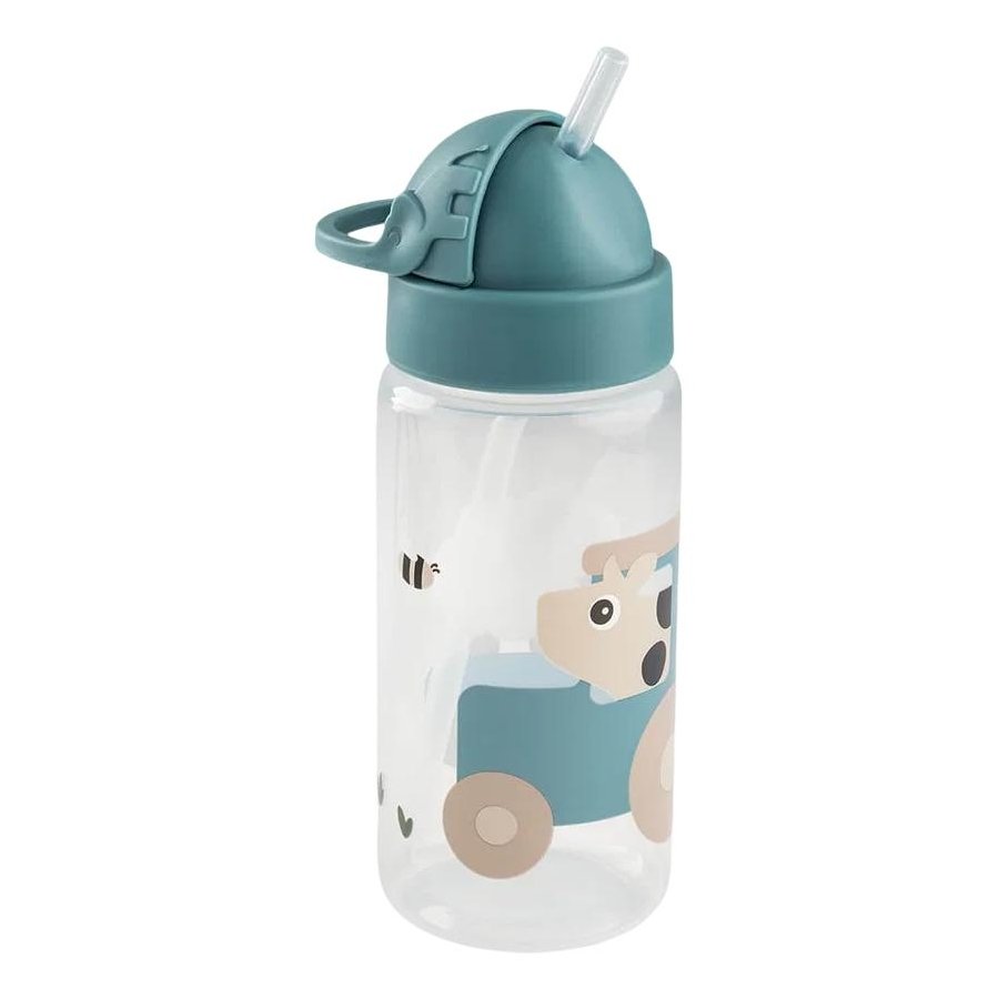 Done by Deer Tiny Farm Trinkflasche mit Strohhalm 350 ml, Blau
