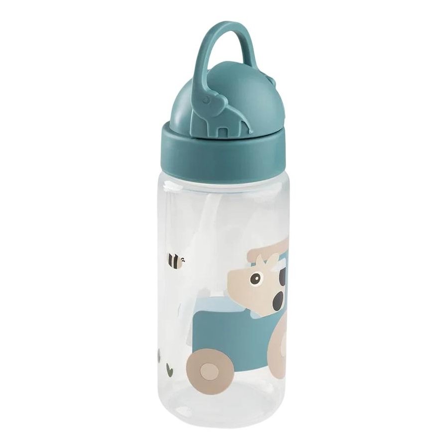 Done by Deer Tiny Farm Trinkflasche mit Strohhalm 350 ml, Blau
