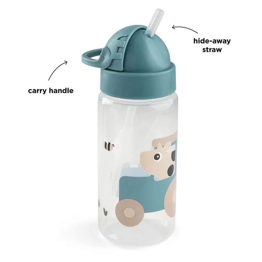 Done by Deer Tiny Farm Trinkflasche mit Strohhalm 350 ml, Blau