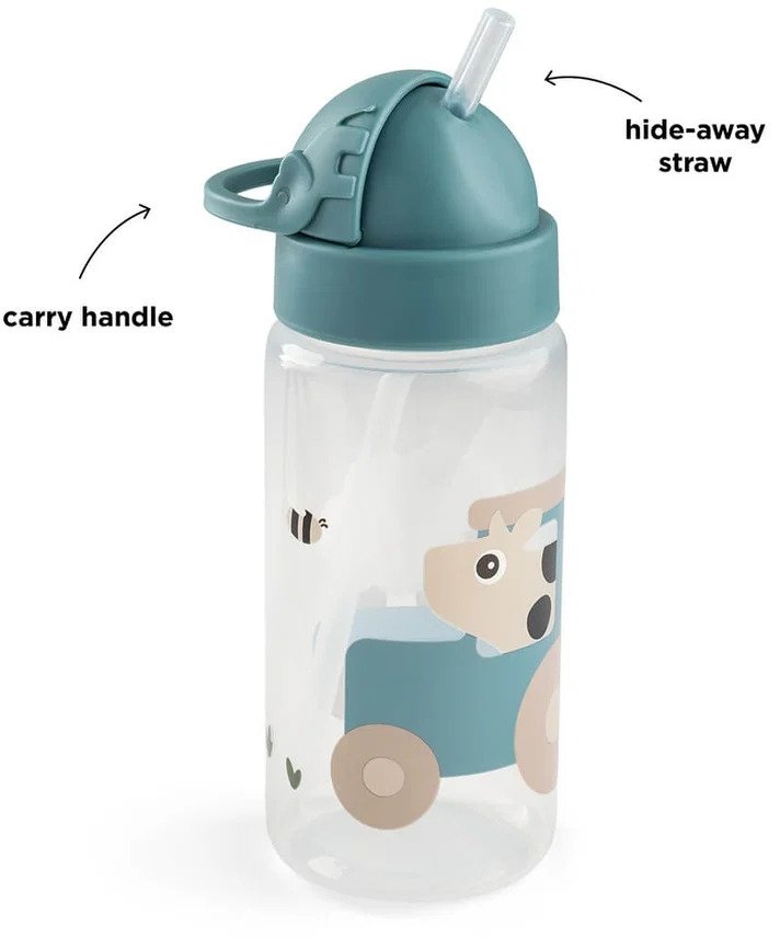 Done by Deer Tiny Farm Trinkflasche mit Strohhalm 350 ml, Blau