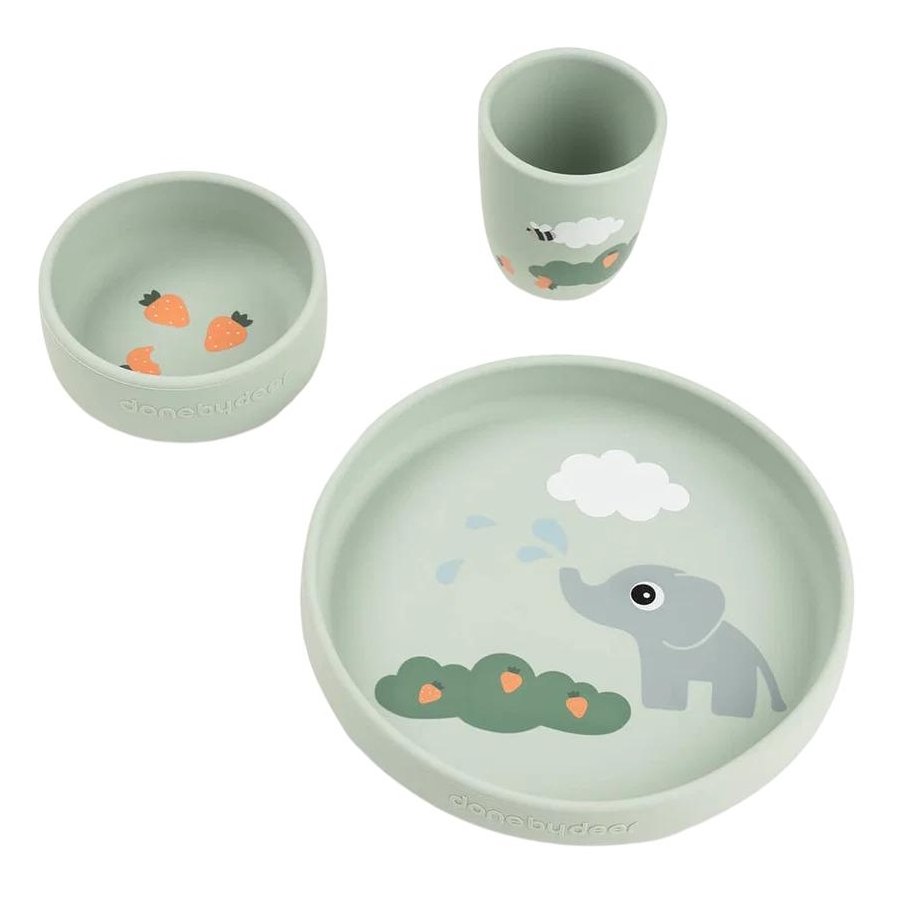 Done by Deer Elphee Stick&Stay Essgeschirr mit Saugnapf 3-teilig, Gr�n