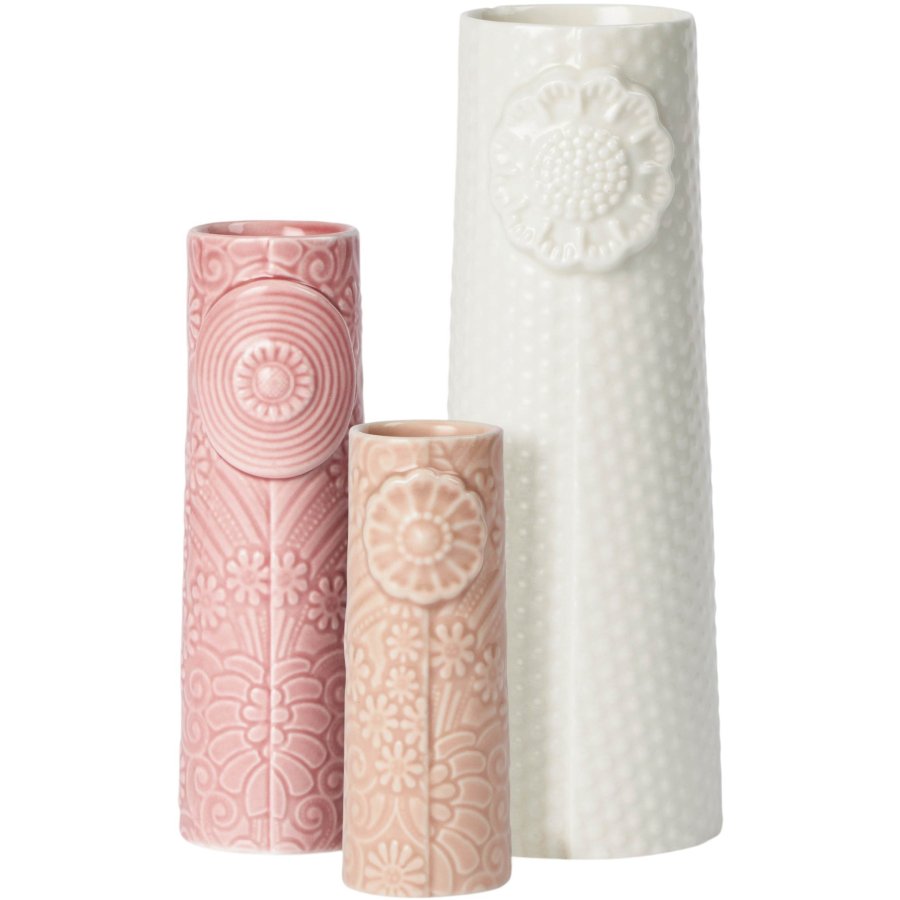 Dottir Nordic Design Pipanella Flock Vasen 3er Set, Pink Bouquet