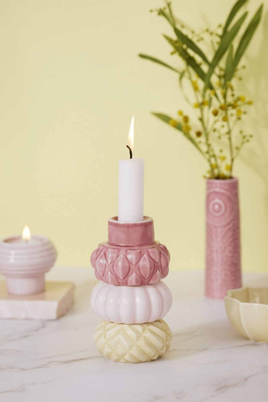 Dottir Nordic Design Samsurium Lysestage 3 stk. H12,4 cm , Mimosa/Blush/Powder