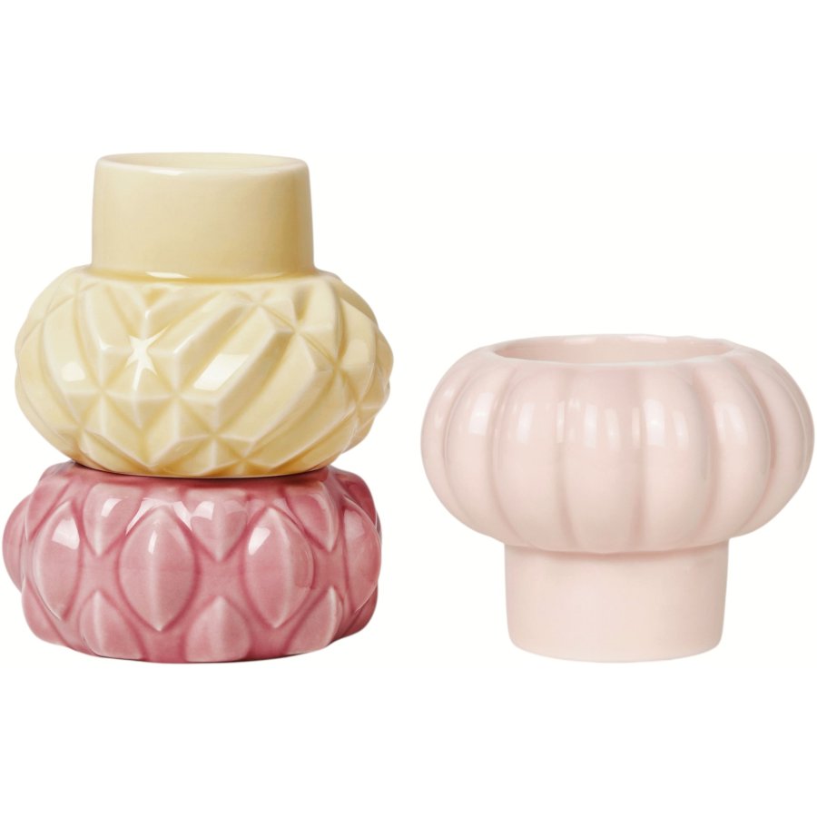Dottir Nordic Design Samsurium Lysestage 3 stk. H12,4 cm , Mimosa/Blush/Powder
