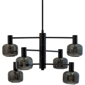 Dyberg Larsen Arp Kronleuchter 6 Kuppeln 50 cm, Schwarz/Smoke