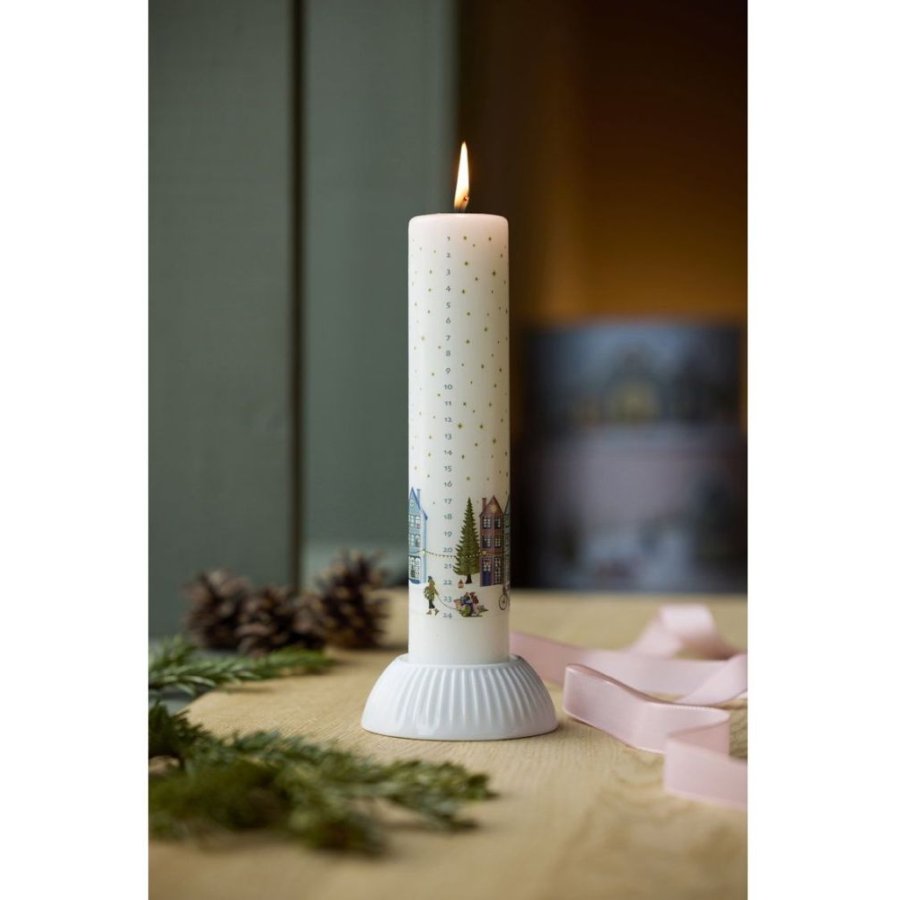 Pillivuyt Vinter Kalenderlys �5/H25 cm, Hvid/Guldstjerne