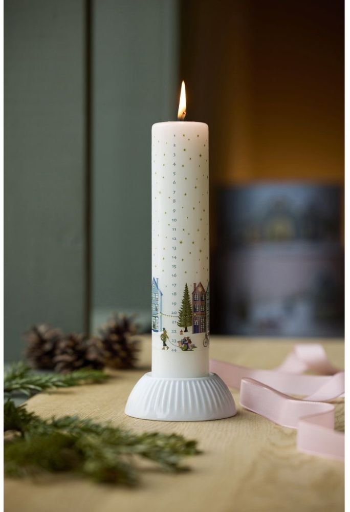 Pillivuyt Vinter Kalenderlys �5/H25 cm, Hvid/Guldstjerne