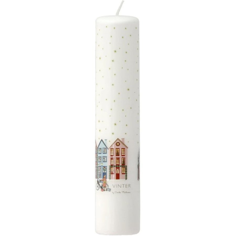 Pillivuyt Vinter Kalenderlys �5/H25 cm, Hvid/Guldstjerne