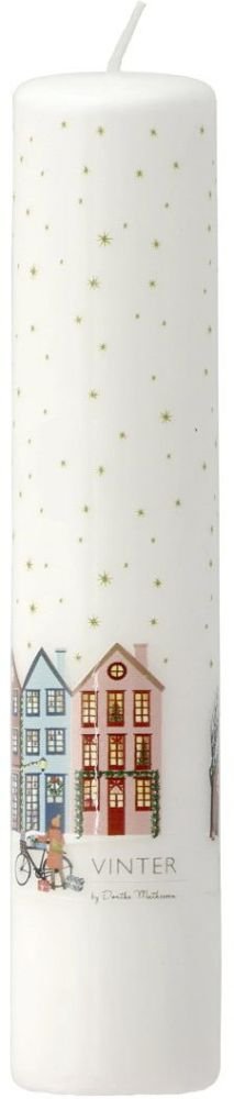 Pillivuyt Vinter Kalenderlys �5/H25 cm, Hvid/Guldstjerne