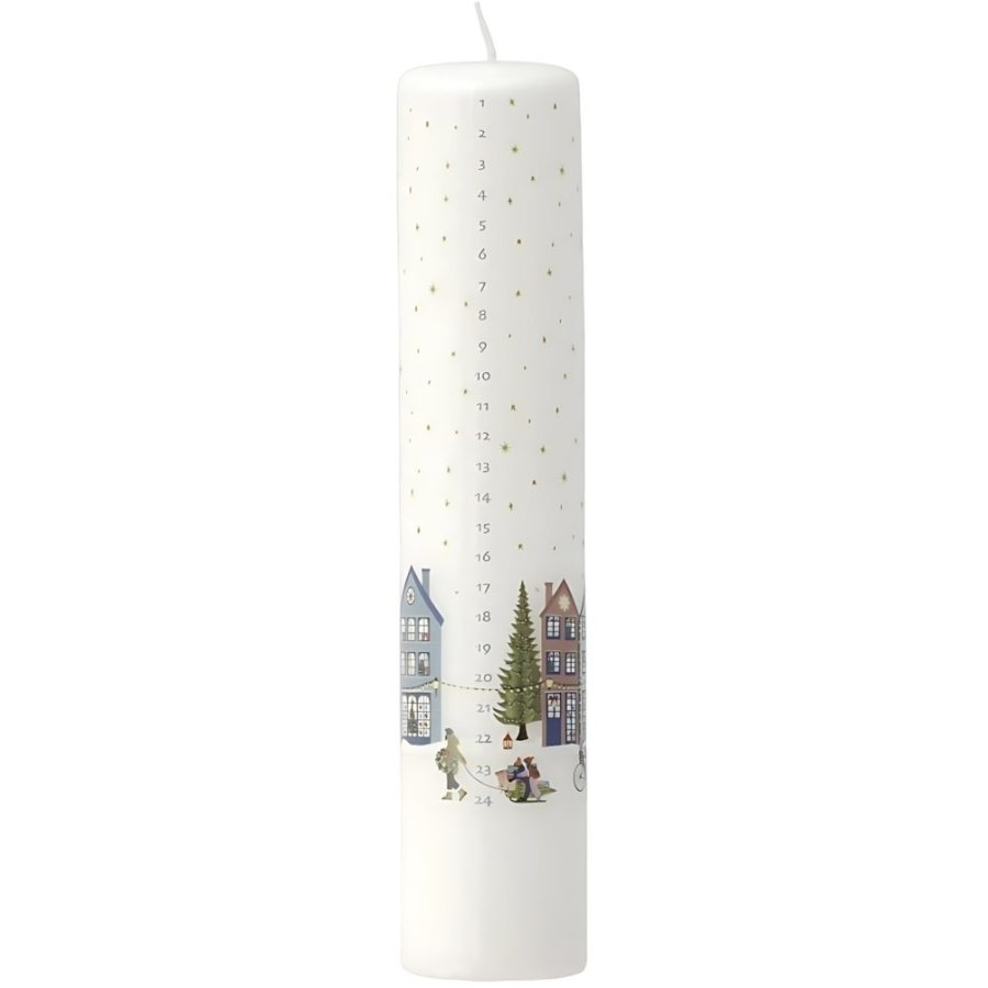 Pillivuyt Vinter Kalenderlys �5/H25 cm, Hvid/Guldstjerne