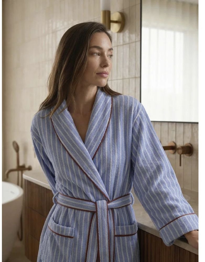 S&ouml;dahl Organic Weekend Stories Suite One Bademantel S/M, Sky Blue