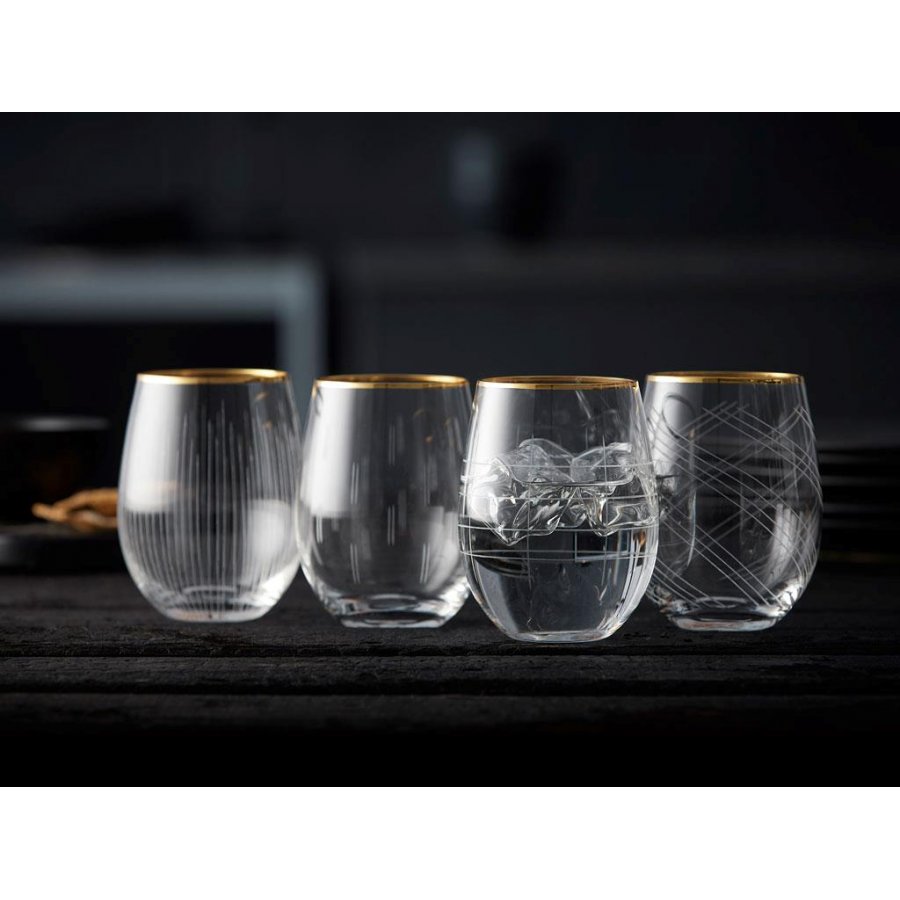 Lyngby Glas Drikkeglas 4stk, Guld/klar