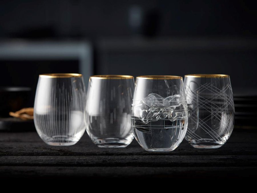 Lyngby Glas Drikkeglas 4stk, Guld/klar