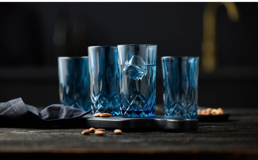 Lyngby Glas Sorrento Highball Glas 4er Set 38 cl, Blau