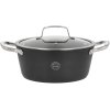 Pillivuyt Gourmet Travo Kochtopf mit Glasdeckel 24 cm/3,8 L, Schwarzes Aluminium