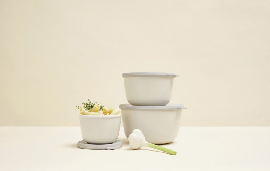 Mepal Cirqula Niedriges Rechteckiges Schalenset mit Deckel 3er Set, Nordic White