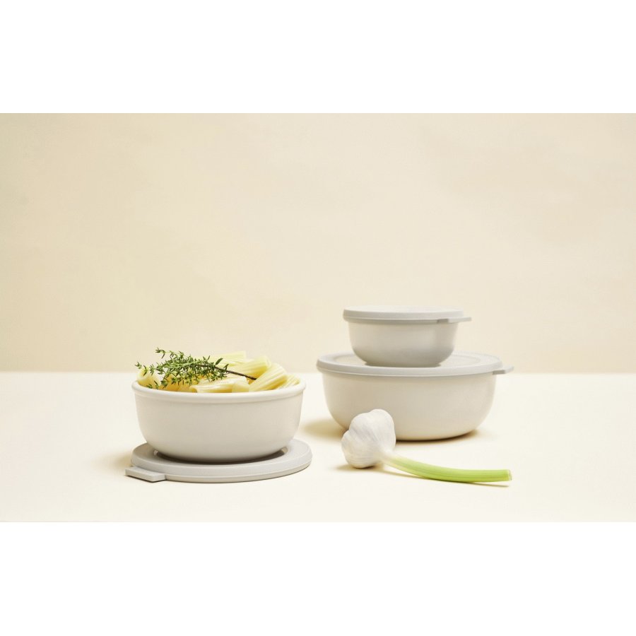 Mepal Cirqula Niedriges Rechteckiges Schalenset mit Deckel 3er Set, Nordic White