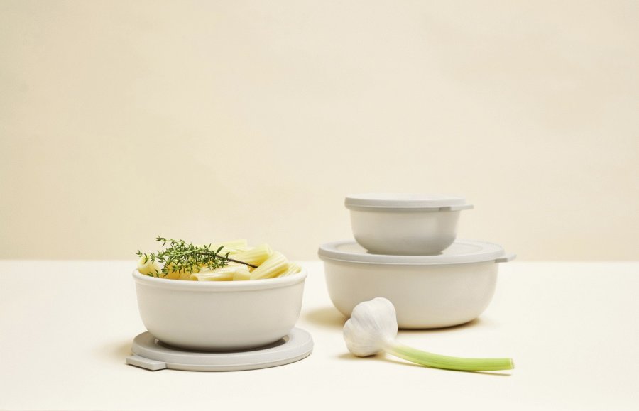 Mepal Cirqula Niedriges Rechteckiges Schalenset mit Deckel 3er Set, Nordic White