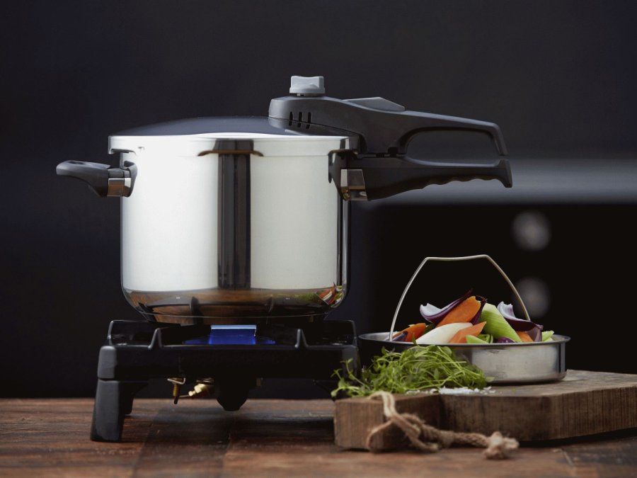 Funktion Schnellkochtopf mit Deckel und Korb 6 L, Stahl