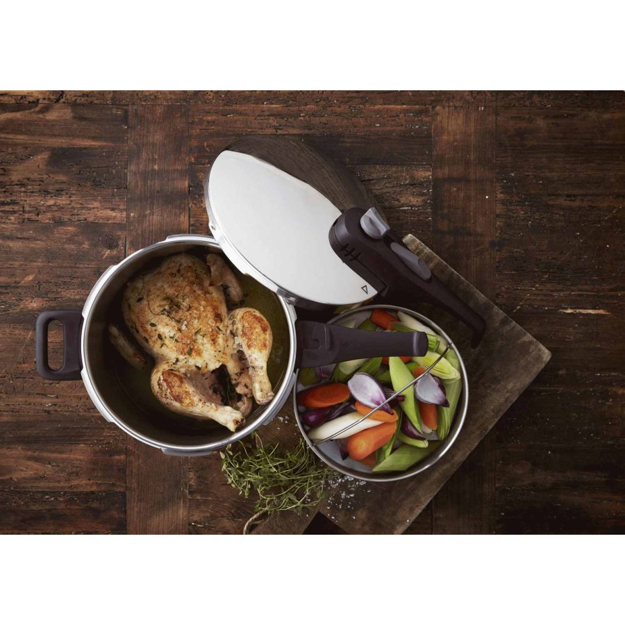 Funktion Schnellkochtopf mit Deckel und Korb 6 L, Stahl