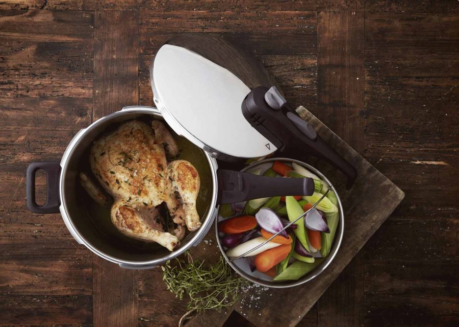 Funktion Schnellkochtopf mit Deckel und Korb 6 L, Stahl