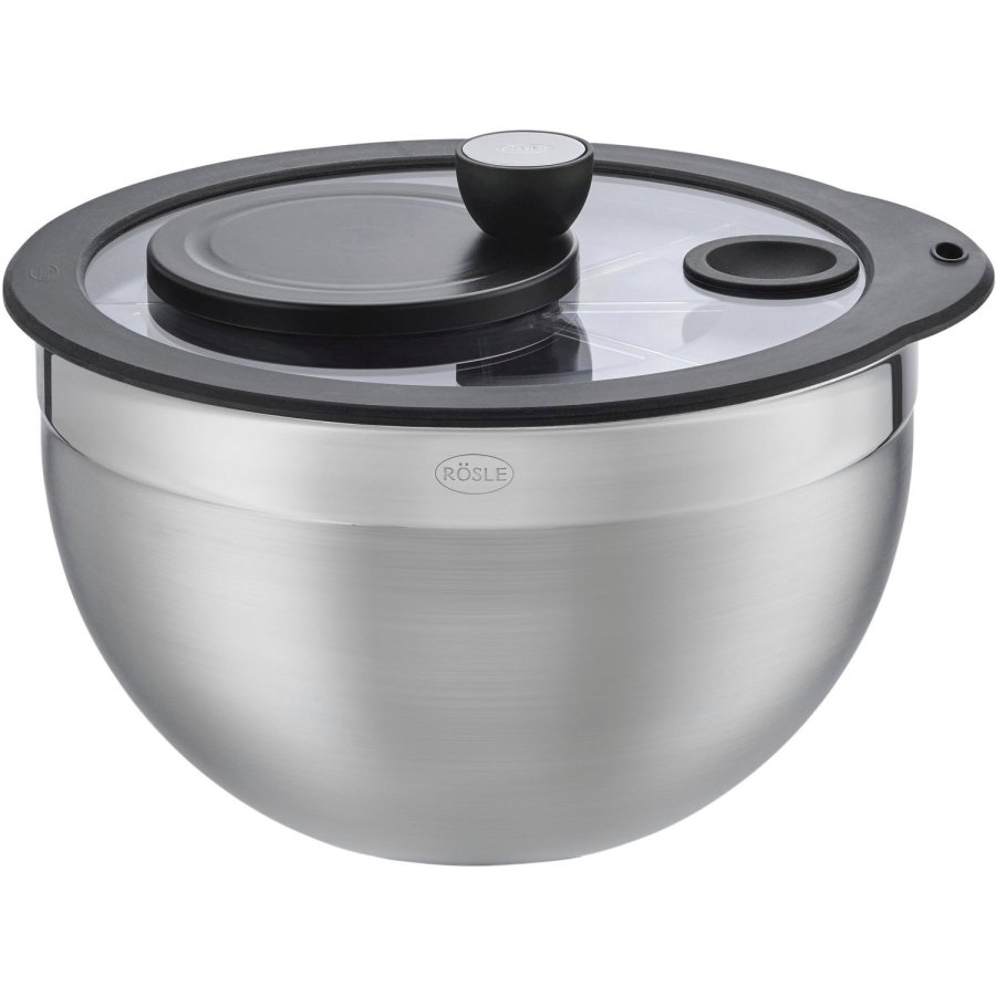 Rsle Salatschleuder mit Einsatz und Glasdeckel 5,4 l, Stahl/Schwarz
