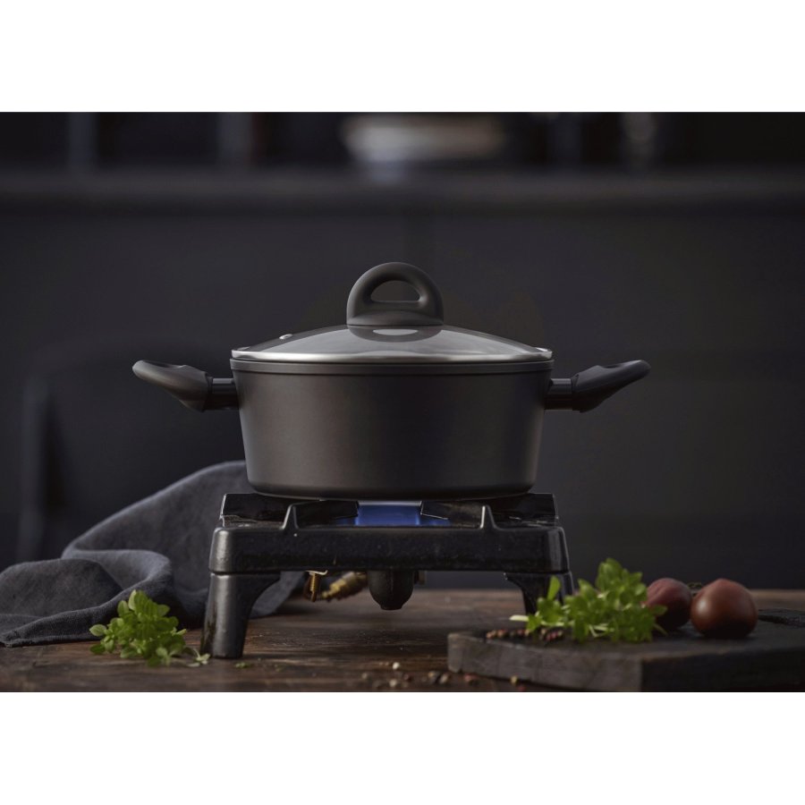 Funktion Ceramica Topf mit Glasdeckel 2,5 L, Schwarz Alu/Keramik