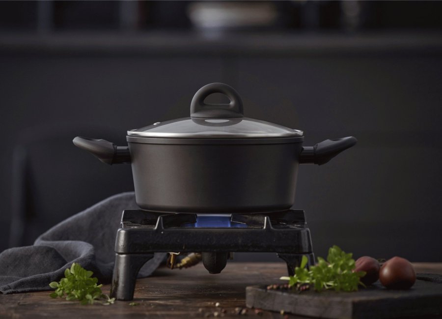 Funktion Ceramica Topf mit Glasdeckel 2,5 L, Schwarz Alu/Keramik