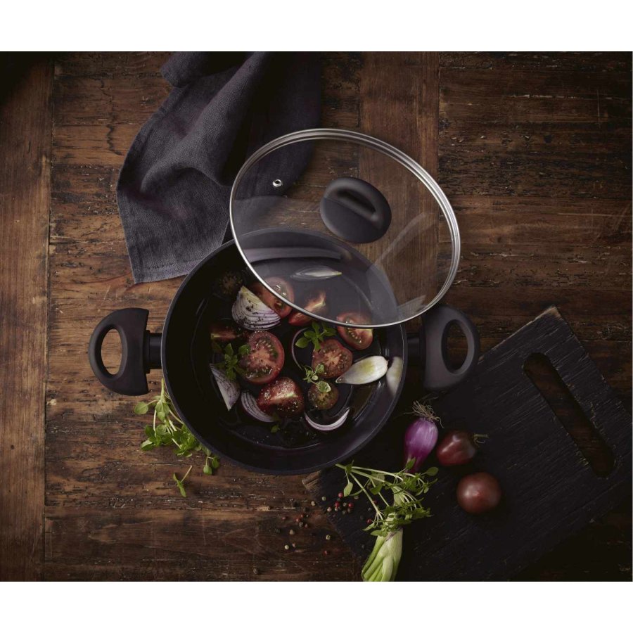 Funktion Ceramica Topf mit Glasdeckel 2,5 L, Schwarz Alu/Keramik