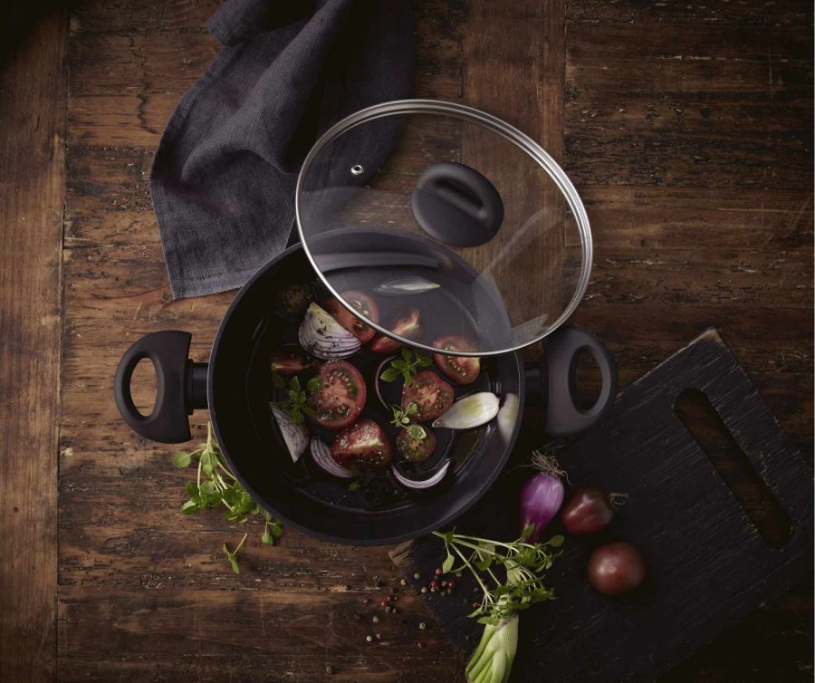 Funktion Ceramica Topf mit Glasdeckel 2,5 L, Schwarz Alu/Keramik