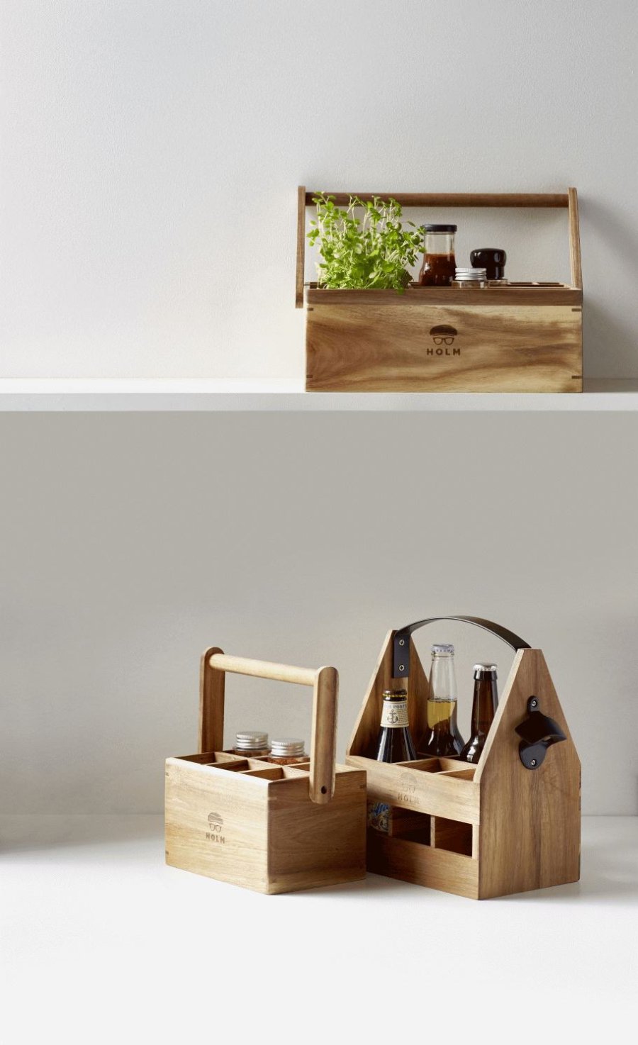 HOLM Utensilien-/Aufbewahrungshalter 24,8x14,2 cm, Akazie