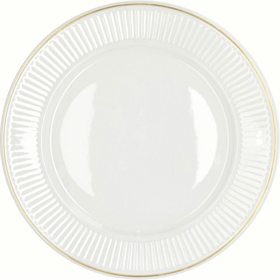 Pillivuyt Plissé Tallerken 22 cm, Hvid/Mat guld